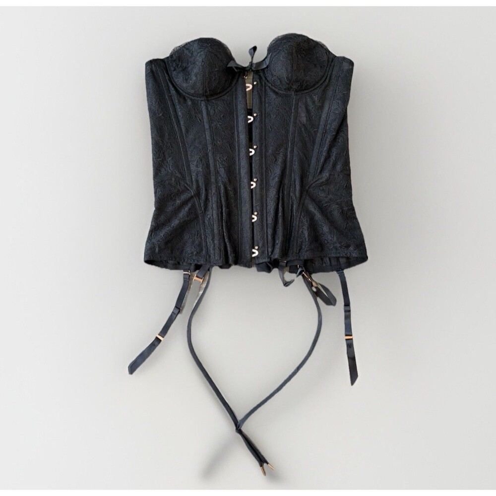 Savage x Fenty Black Lace Corset Size M NWT Bustier Adjustable Garter